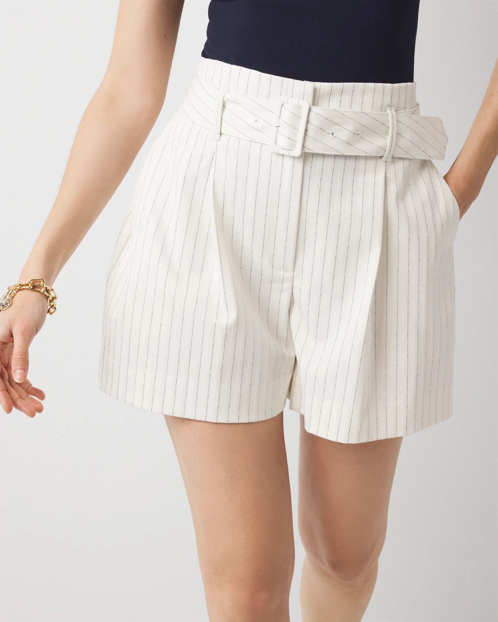 Petite Extra High-Rise Pinstripe Belted Short | White House Black